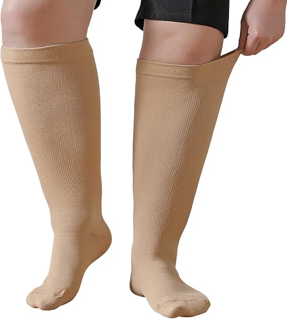 PUTUO Plus Size Compression Sock For Men and Women: Graduated Compression Stockings for Support Flight Travel Running Pregnancy Sports Edema Nurses Athletic 20-30 mmHg 1Pairs
