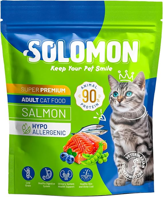 Yetişkin Somon'lu Süper Premium 1,5 Kg Somonlu Kedi Maması - Hipoalerjenik - Düşük Tahıllı - Yüksek Hayvansal Protein Oranlı - Tüy Dökülme Engelleyici - Kolay Sindirilebilir - Kuru Kedi Maması