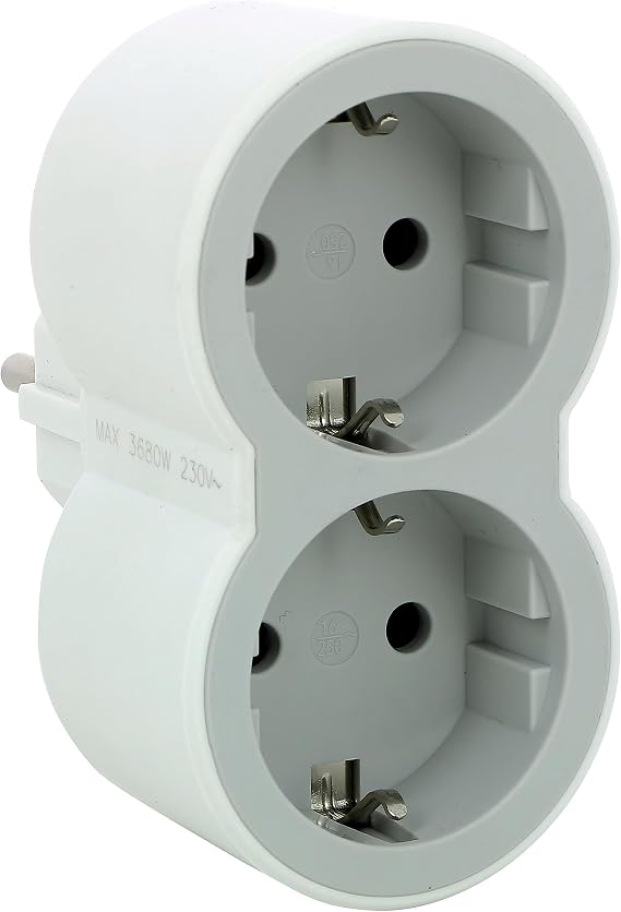 LEGRAND Dual 2P+T Adapters, 2 Front Sockets White/Light Grey 694516