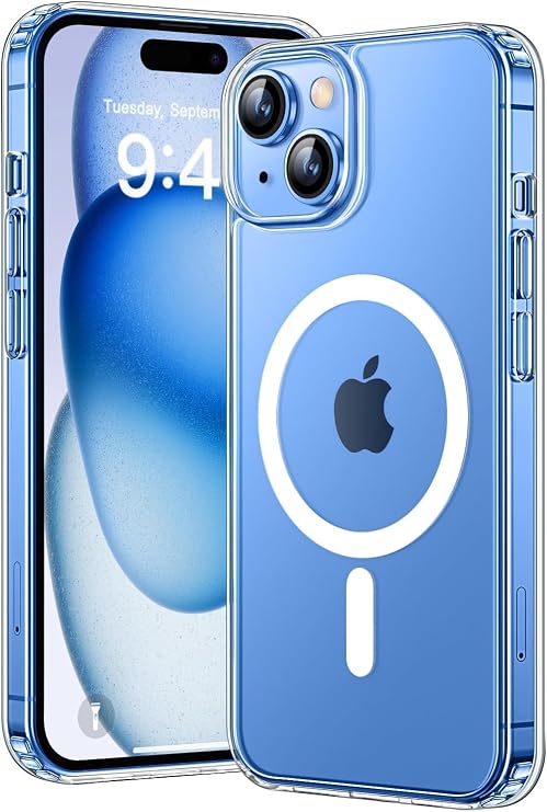 [SARARMAZ] ile uyumlu Crystal Clear Mika Magsafe Darbe Emici Şeffaf Kılıf (Şeffaf Magsafe Mika Sararmaz, iPhone 15 Plus)