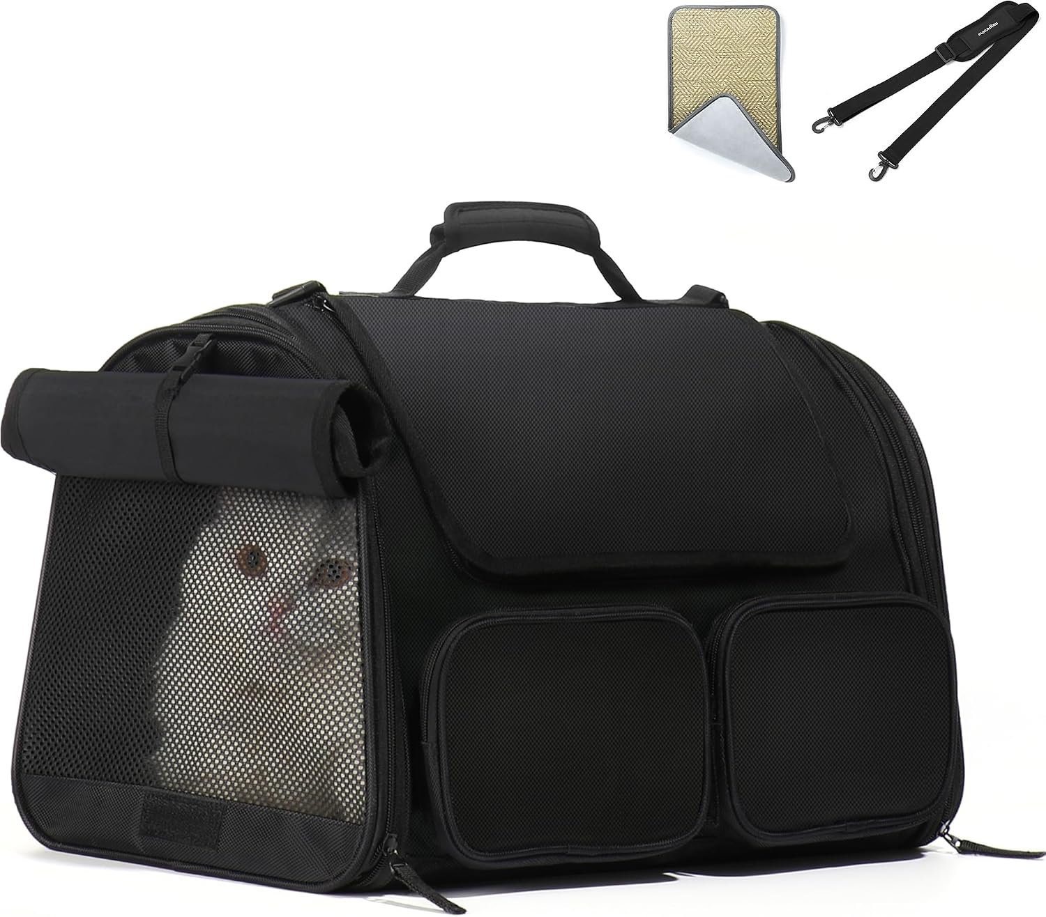 FUKUMARU Dog Cat Carrier, Airline Approved, Breathable Pet Carrier Bag, Travel Carrier for Pets up to 22 kg, Black