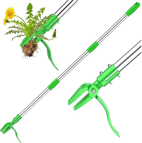 Weed Puller Tool - Stand Up Weed Remover Tool with 4 Steel Claws, 128cm Adjustable Stainless Steel Handle Weeder Tool for Garden, Easily Remove Weeds No Kneeling
