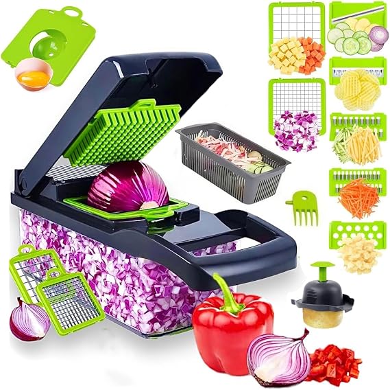 14-in-1 Vegetable Chopper Vegetable Cutter Vegetable Slicer, Veggie Onion Potato Salad Food Chopper Manual-Veg Chopper and Dicer/Julienne, Interchangeable Blades Grater Kitchen Tools & Gadgets