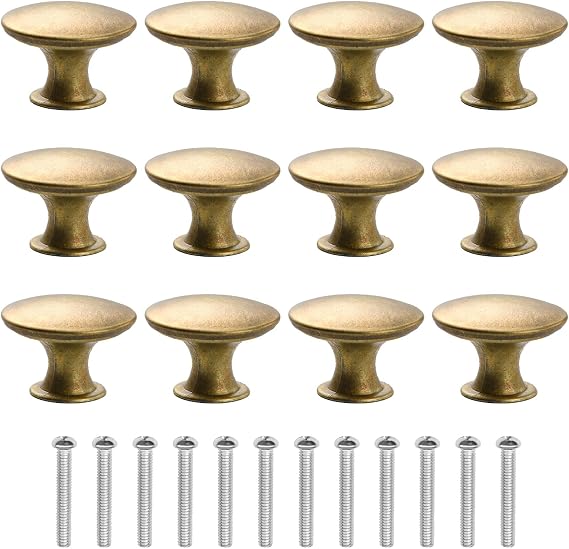 12Pcs Drawer Knobs, 30mm Round Cabinet Door Knobs, Cupboard Handles Knob, Antique Brass Door Knob for Wardrobes, Cupboard, Cabinet, Drawer