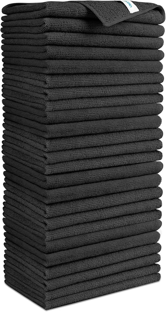 AIDEA Microfiber Cleaning Cloths, 24 Pack, Microfiber Cloth, Cleaning Cloth, Window Cleaning Cloth, Soft, Highly Absorbent, Streak-Free, for Home, Kitchen, Car, Black