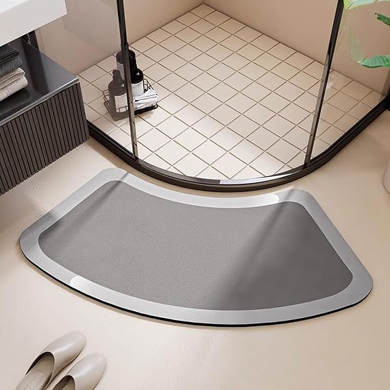 Absorbent Bath Mat - Diatomite Stone - Quick Dry, Curved Shower Mat for Corner Shower, Diatomaceous Earth Bathmat Rugs Non Slip Shower Mats for Inside Shower, Easy to Clean(H,45x90cm)
