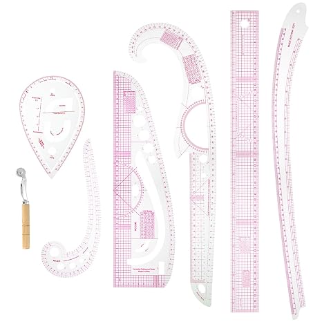 QWORK 7-Piece Curve Ruler Set Cutter Ruler Metric Sewing Ruler Sewing Accessories for Designers Sewing Pattern Makers Tailors