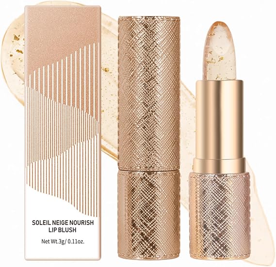 Colour Changing Lipstick, PH Changing Lipstick, Clear Lip Gloss with Gold Foil, Temperature Sensitive Transfer Proof Tinted Lip Balm, 24H Moisturizing & Long Lasting Glossy Shine for Women