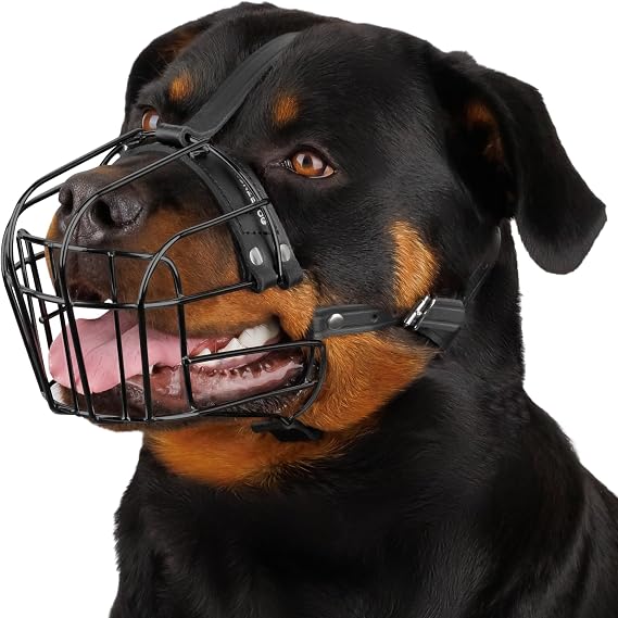 BRONZEDOG Dog Muzzle Adjustable Durable PVC Wire Basket for Large and Extra Large Dogs with Leather Straps Breathable, Drinkable, Training, Prevents Biting (PVC, Rottweiler)