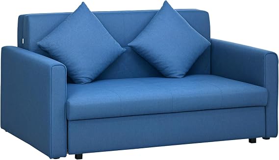 HOMCOM 2 Seater Sofa Bed with Hidden Storage Pull Out Convertible Deep Blue