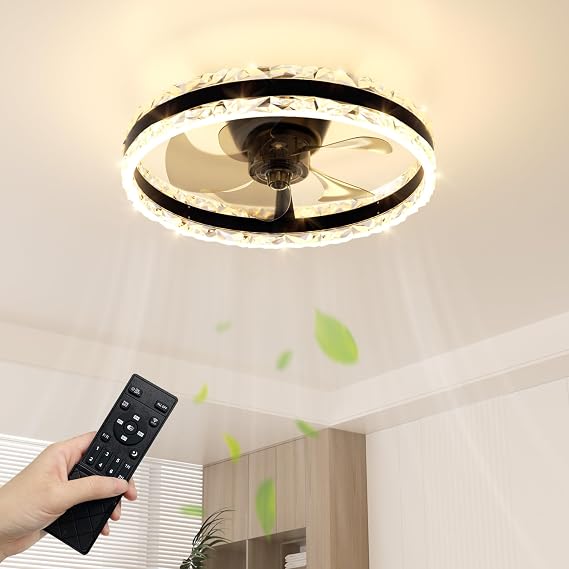 NIORSUN 40cm Black Ceiling Fan with Light, Ceiling Fan Light with Remote [Energy Class C]