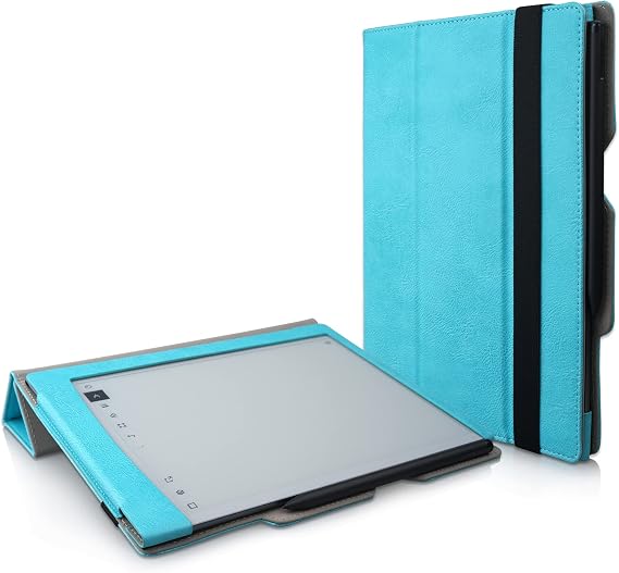 サンクスケース三つ折りスタンドケース、Remarkable 2 Paperタブレット2020用、プレミアムPUレザーケース内蔵安全ガード、目立つ2つのハンドメイドケースブルー