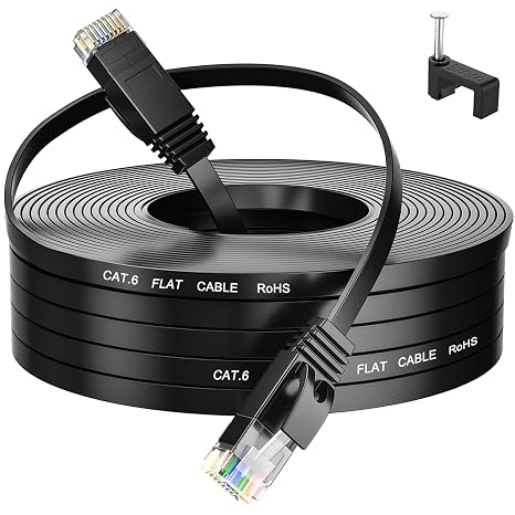MEIPEK Ethernet Cable 15m Cat 6, Flat High Speed Internet Cable 15 Meters