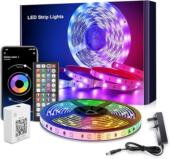 Mexllex LED Strip Lights 5m, RGB Color Changing Led Strip 5m with Remote Control, Music Sync Led Lights for Bedroom Kids Room Ceiling Kitchen Party [Energy Class A]