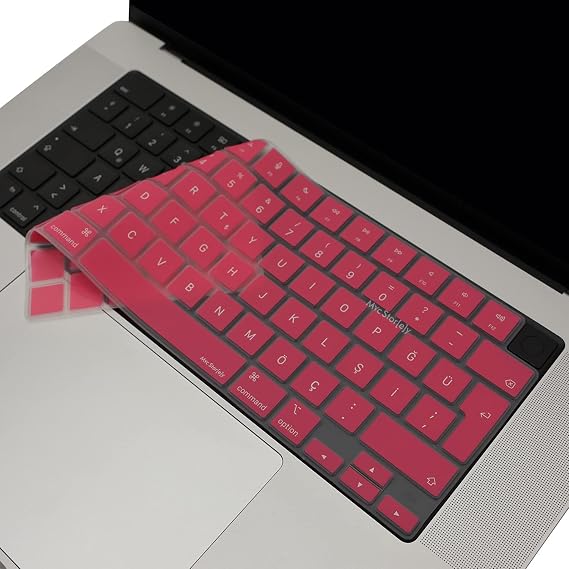 McStorey MacBook Türkçe Q Klavye Koruyucu M1-M5 | Air 13.6 A2681 A3113 A3240 A3449 | Pro 14 A2442 A3426 A3434 | Pro 16 A2485 A3429 | Neo 13 Ultra İnce Silikon Keyboard Cover Touch ID Protector Pembe