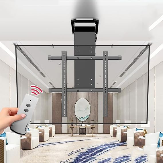 Ceiling TV Mount,Motorized TV Mount for 50-90 Inch TVs,Hidden Drop Down TV Lift With Auto Lifting,Motorized TV Stand With Remote Control And Switch Control,Black
