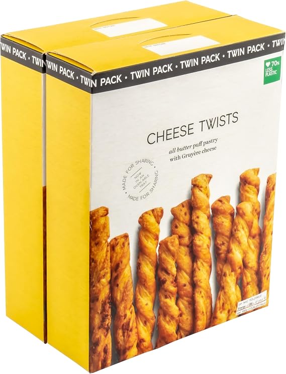 All Butter Puff Pastry Cheese Straws/Twists with Gruyère Cheese, Made in France, 250g (2 x 125g)