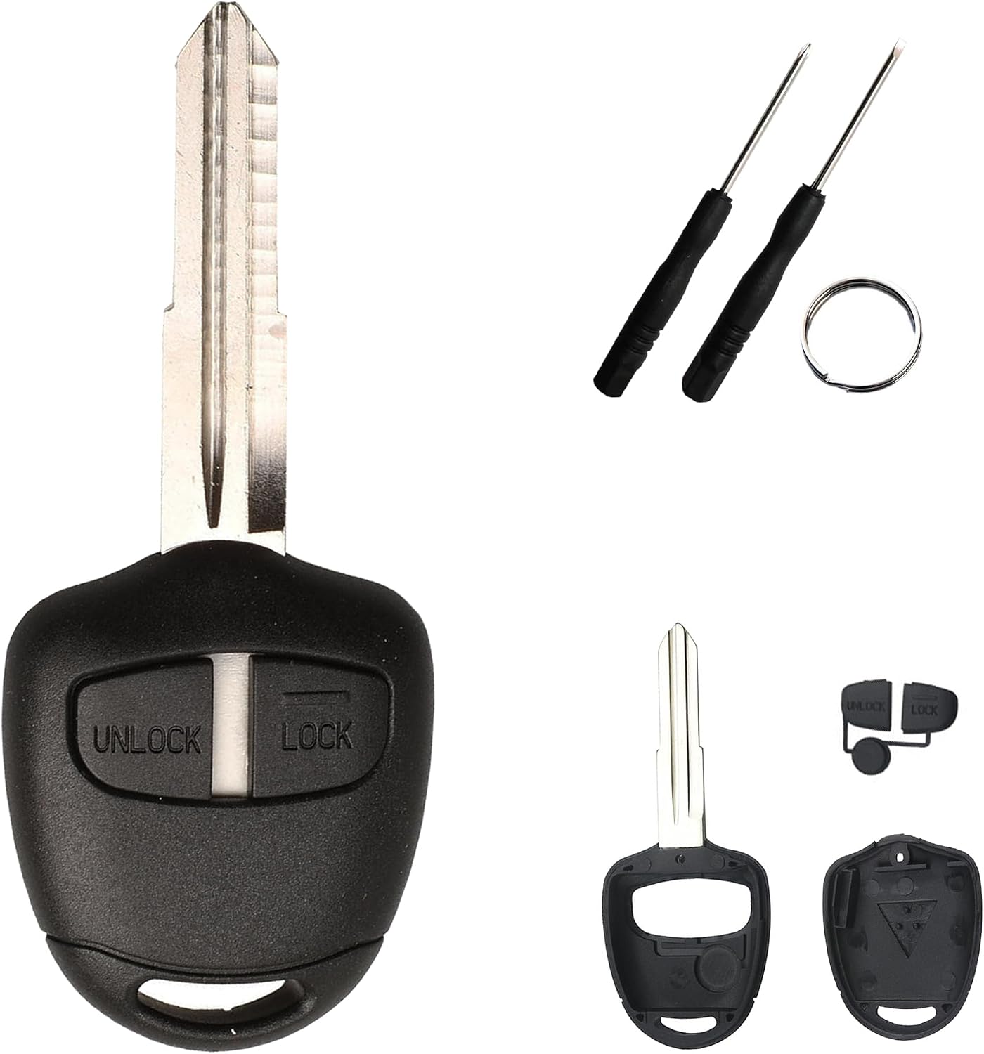 2 Button Car Key Fob Key Case for Mitsubishi Triton L200 Outlander Lancer Colt Pajero Shogun Car Key Shells Replacement Key Shell Remote Control Fob Case with Groove (Right Groove)