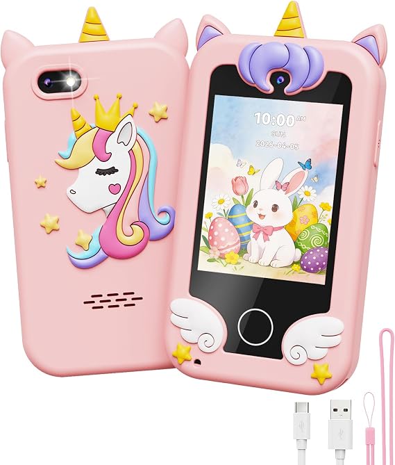 UCIDCI Kids Smart Phone Toys for Girls Ages 3-7 with Dual Camera - Phone Toy with Learning Games, Travel Gift with MP3 Music Player for Christmas Birthday Gifts for 3 4 5 6 7 Year Old Boys