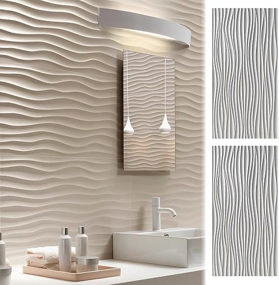 3D Wall Panel 2 Pack, Wave Wall Cladding for Bathroom Bedroom Living Room, Decorative Accent Wall Covering Interior Exterior Decor
