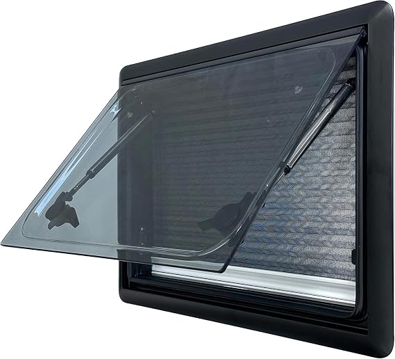 Shield Autocare 1100mm x 550mm Flat Campervan Window with Integrated Black Out Blind & Fly Net Screen for Van Conversions Caravan Horsebox Flush Cassette
