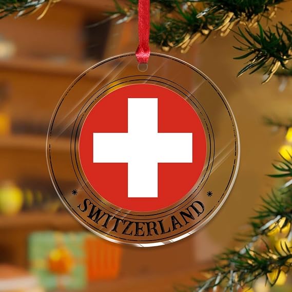 Switzerland Christmas Tree Ornament National Country Flags Sailor Sailing Custom Keepsake Clear Acrylic Discs World State Map Flag Souvenir for Christmas Tree Decoration Gift Tag Name Plates
