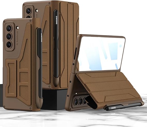Case for Samsung Galaxy Z Fold 5, with Card Holder, Shockproof Leather Cover with Screen Protector and Pen Slot, Non-slip and Sturdy Fold5 Case (for Galaxy Z Fold5,Brown)