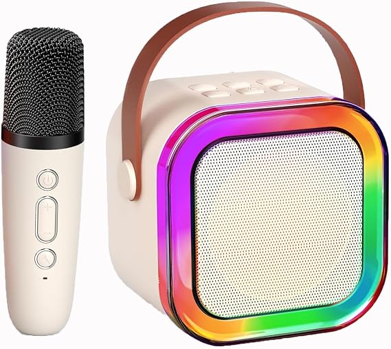 TAEMVV Çocuklar Yetişkinler için Mini Karaoke Makinesi, 2 Kablosuz Mikrofon ve LED Renkli Işıklarla Taşınabilir Bluetooth Karaoke Hoparlör, 4, 5, 6, 7, 8, 9, 10,11,12 yaş ve üzeri Kızlar/Erkekler için Ev