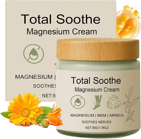 Total Relief Magnesium Cream,Fast-Absorbing Non-Greasy Magnesium Cream with Arnica & MSM,Arnica Balm for Restless Legs Hands Knee Joints