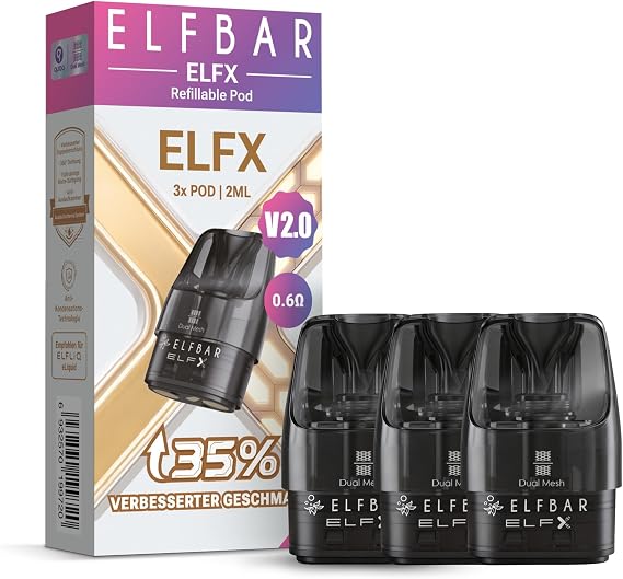 ElfX V2 0.6 Ω Leere Pods zum nachfüllen Refillable Pods Selbstbefüllbar Nachfüllbare Pods 3 Stück pro Packung je 2ml - Ohne Nikotin Ohne Liquid