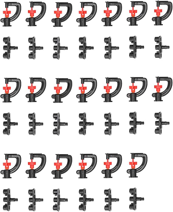 20 Sets G Type Micro Nozzle Plant Sprinkler with 20 Brackets Hanging Irrigation Sprinkler Head for Garden, Lawn, Greenhouse