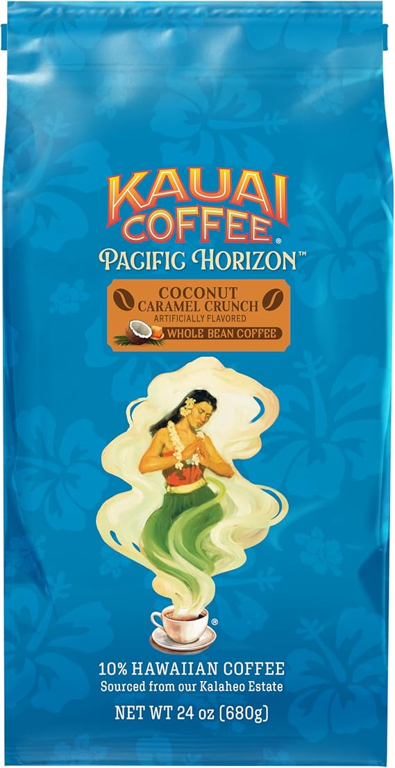 Kauai Coffee Whole Bean Coffee - Coconut Caramel Crunch, 24 oz Bag