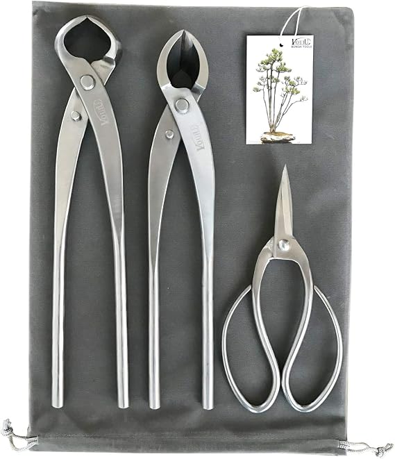 Vouiu Bonsai Tool Set 3 Pieces 11 Concave 11.5 Knob Cutter 7.5 Bonsai Scissors