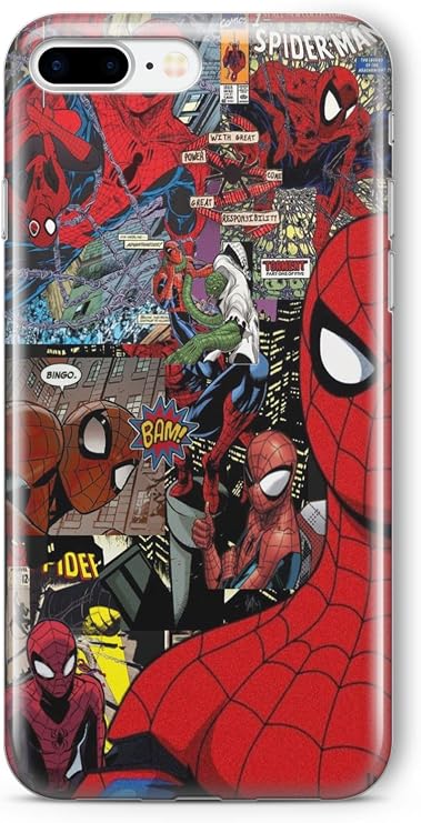 Multitronic iPhone 7 Plus ve 8 Plus Uyumlu Spiderman Kolaj Tasarım Baskılı Şeffaf Kılıf, strlght8pls295