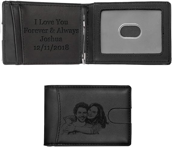 Personalized Wallets for Men Dads, Personalized Engraved Photo Wallets,Bifold Wallets, Brown, Stylus 1
