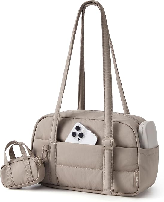 bagsmart Handbags-Shoulder Bag, Women Nylon Bowler Bag with Removable Pouch