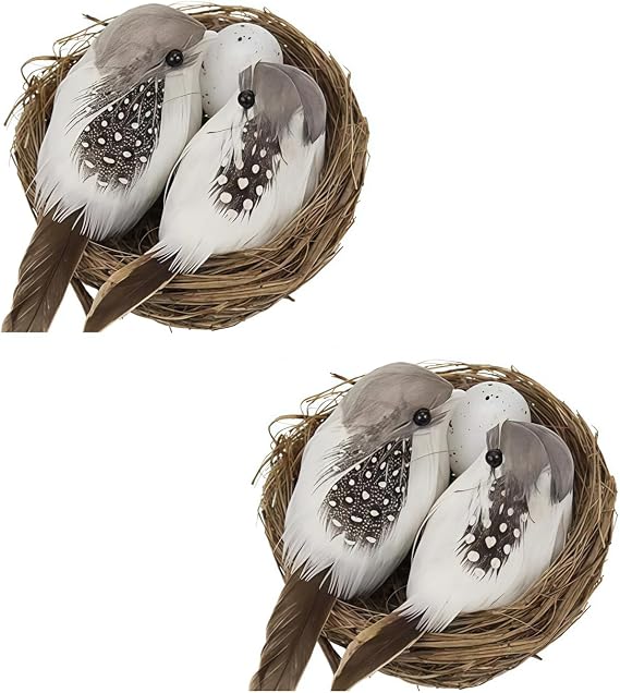 2Pcs Simulation Bird Nest with Bird and Eggs Decor,Fake Foam Feather Birds,Artificial Birds,for DIY Craft Tree Decoration Artificial Plants and Flowers,Home Decor
