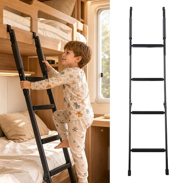 二段ベッドはしご 滑り止め 高耐久コーティングスチールはしご Rv/ロフト/寮の子供部屋 二段ベッド用 縦型二段ベッドはしご 高さ51~64段階調節可能 折りたたみ式ポータブルロフトベッド階段 4段のワイドステップ