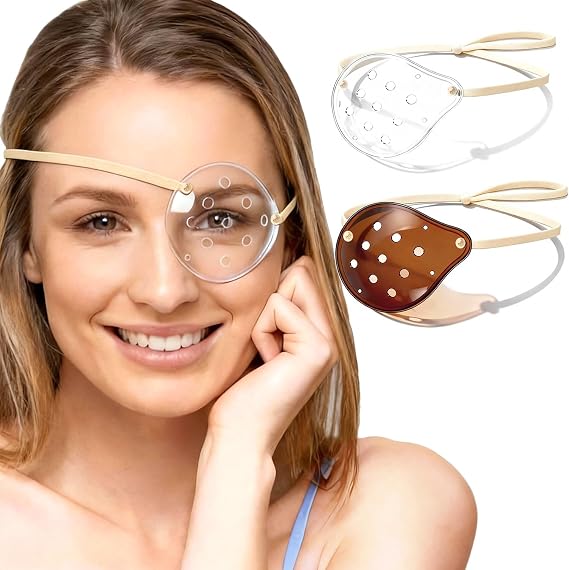 2 Pcs Cataract Surgery Eye Shield,1 Clear Medical Eye Patch+1 Dark Plastic Cover for Sleeping,with Adjustable Strap,Block Out Some Sunlight,Less Sensitivity (Left Eye)