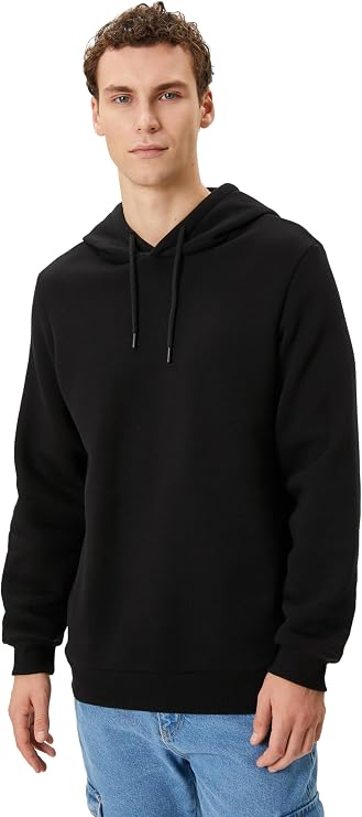 Basic Kapşonlu Sweatshirt Uzun Kollu Ribanalı Şardonlu