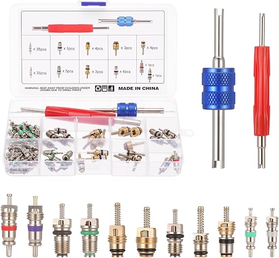 HSEAMALL Conditioning A/C Valve Core R12 R134a Automotive Air Conditioning Refrigeration Tire Valve Stem Cores Remover tool Assortment Kit (102PCS)