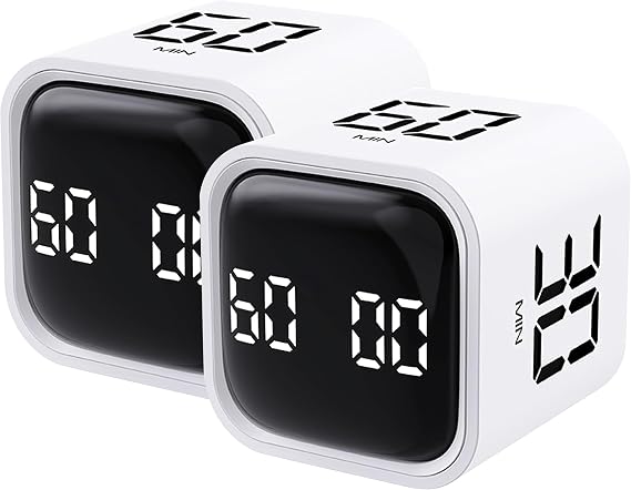 2pcs Rotating Pomodoro Timer 5/10/30/60 Mins Preset Desk Productivity Flip Timer Visual Cube Countdown Stopwatch Custom Mode/Vibration/High/Low Volume ADHD Timer for Study/Work/Kitchen