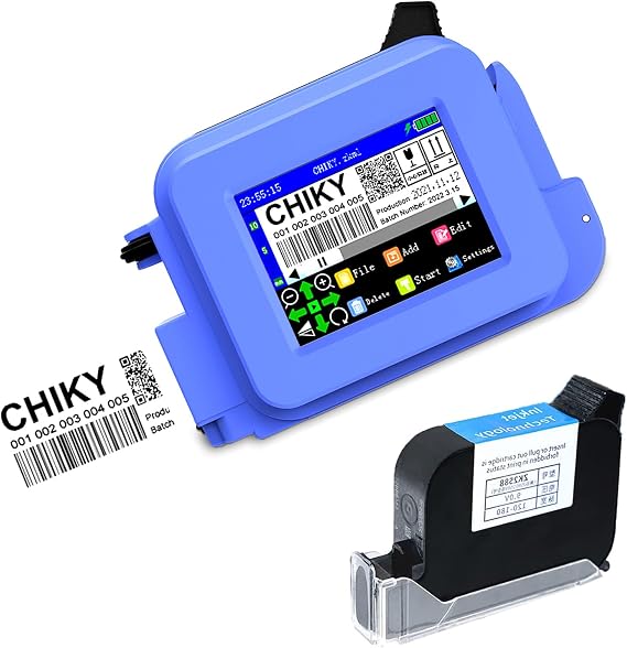 CHIKYTECH Mini Handheld Inkjet Printer, Portable Pocket Coding Machine with 2.4 Inch LED Touch Screen, Inkjet Printer for Printing