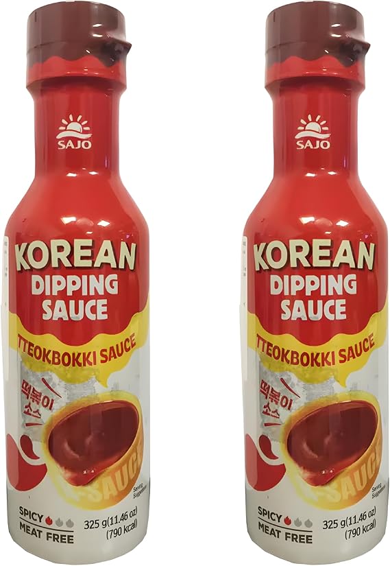Korean Dipping Sauce Tteokbokki 2 x 325g - Spicy Chilli Sauce Korean Style, Dipping Sauce & Cooking Sauce for Rice Cakes, Snacks & Stir Fry