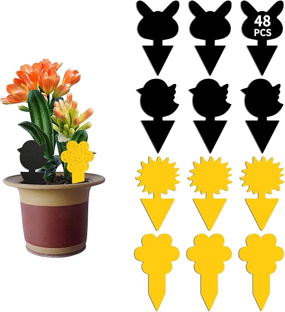 BBLIKE Fruit Fly Traps - 48 Pcs Fly Catcher Bug for Home Use, Fungus Gnat Sticky Killer for Protect Indoor Plants, Fruit Fly Papers Control for Flies Multiple Insects, Waterproof (Yellow-Black)