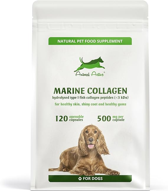 Marine Collagen for Dogs, 120 Capsules x 500mg, Skin, Coat & Gums Support