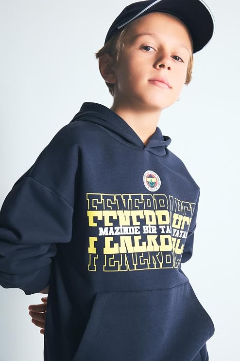 DeFacto Fenerbahçe Kapüşonlu Kanguru Cepli Baskılı Sweatshirt Erkek Çocuk