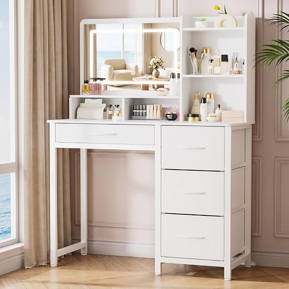 Kitsure Makeup Vanity with Mirror and Lights, 90 x 45 x 133 cm