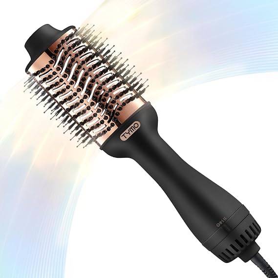 TYMO Hair Dryer Brush - One Step Dryer and Volumizer, 4 in 1 Hot Air Brush with Ions for Fast Drying, Straightening, Curling, Volumizing, 3 Temperatures, 1200W, Gold