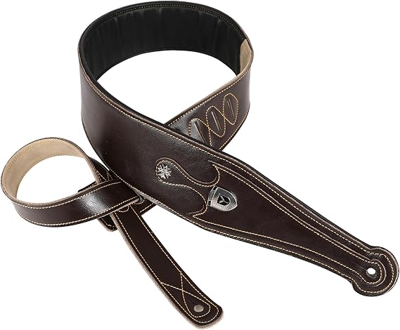 Cowhide Leather Guitar Strap Adjustable Grained Leather Padded Shoulder Strap for Acoustic Electric Guitar Bass Black Pentagram 6-7.5 cm Width